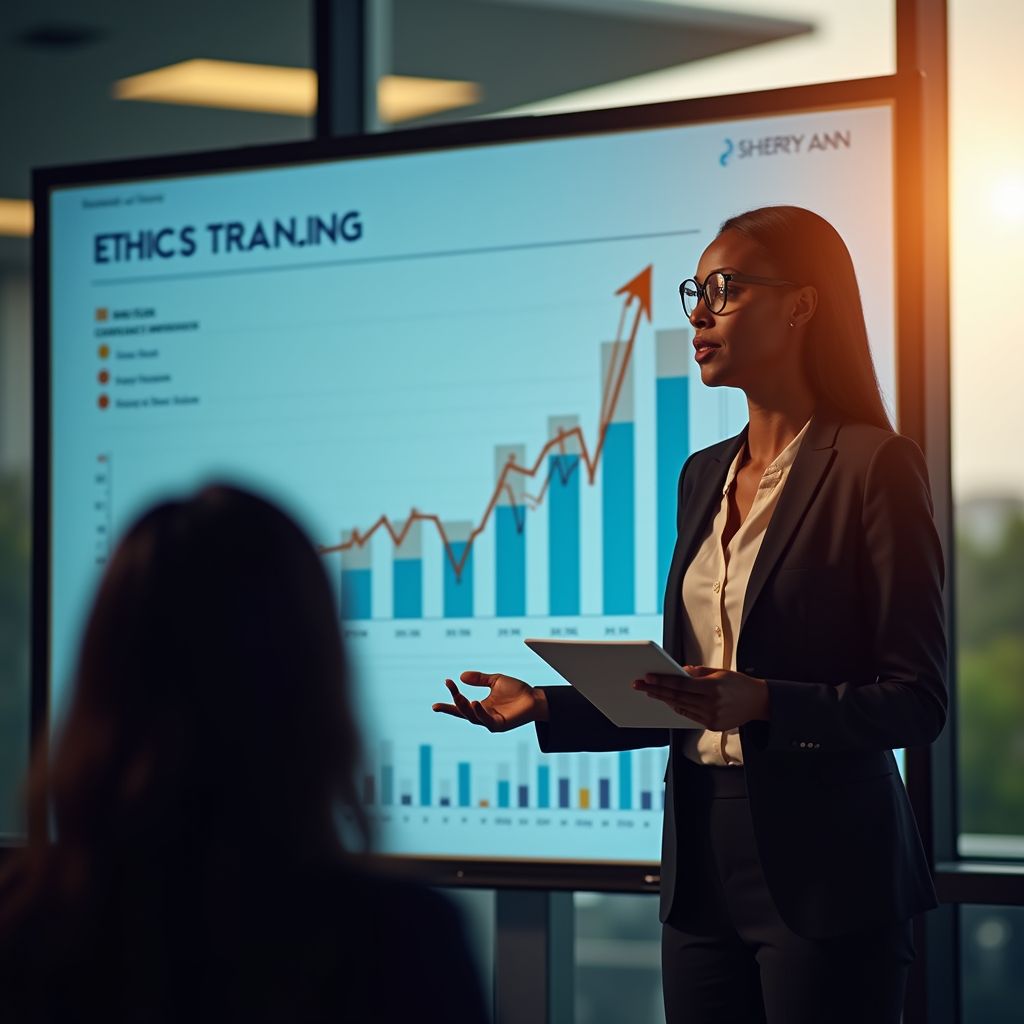 Consultant presenting financial performance and risk trends